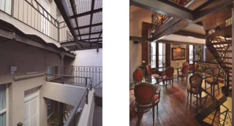 Patios internos y el bar del San Telmo Luxury Suites